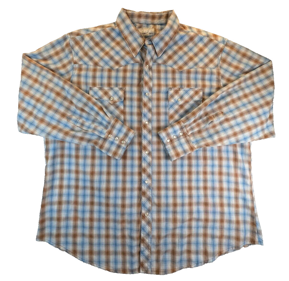 Vintage Wrangler Wrancher Shirt Mens XL Pearl Snaps Pockets Workwear Utility